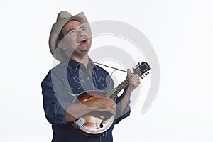 Man playing mandolin, horizontal