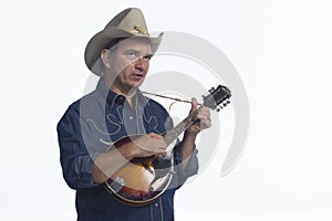 Man playing mandolin, horizontal