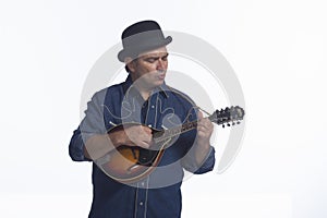 Man playing mandolin, horizontal