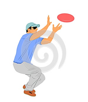 Man playing outdoor beach game vector illustration isolated on white background. Throwing flying disk. photo