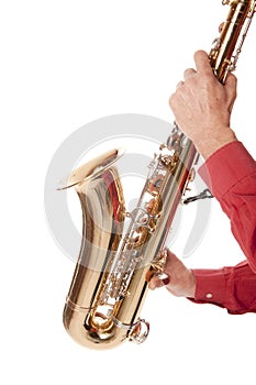 Man playing saxophone in closeup