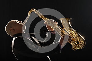 Man Playing Saxophone side view