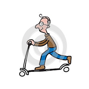 Man playing scooter cartoon drawing 2