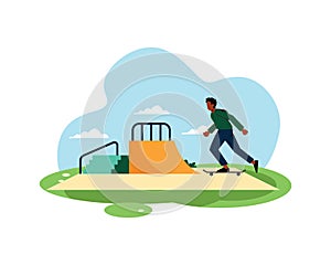 A man playing skateboard at the park. simple flat design for active people in sport and healthy life concept