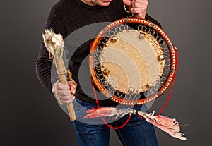 Man playing a tambourine