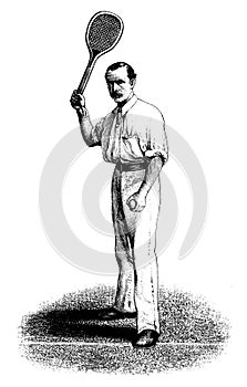 Man playing tennis I Antique Sport Illustrations