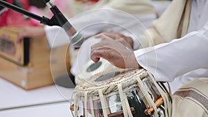 Man Playing Traditional Indian Classical Musical Instrument Tabla. Indian twin hand drums