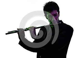 Man playing traverse flute player silhouette