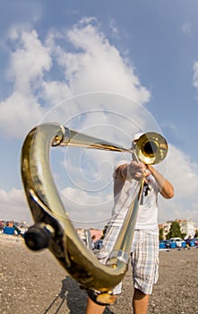 Man playing trombone photo