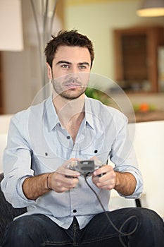 Man playing a video game