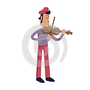 Man playing violin flat cartoon vector illustration