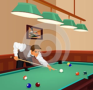 Man plays game of billiards