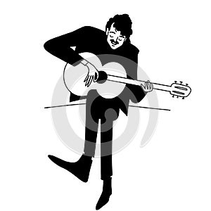 Man plays guitar line minimalistic vector illustration