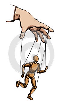 Man plays a puppet. Vector drawing