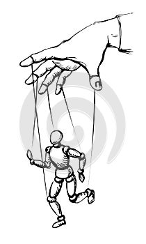 Man plays a puppet. Vector drawing