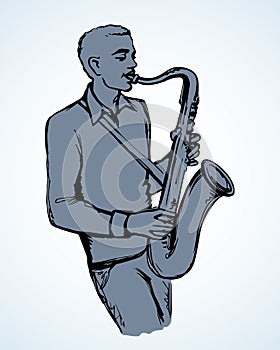 A man plays the saxophone. Vector drawing