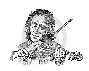 Man plays the violin. Musician with a classic instrument. Performance with a symphony orchestra. Vintage style music