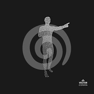 Man pointing his finger. Dotted silhouette of person. Vector illustration