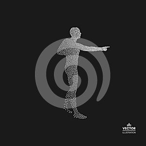 Man pointing his finger. Dotted silhouette of person. Vector illustration