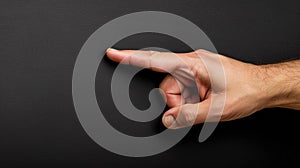 A man pointing at something with his finger on a black background, AI