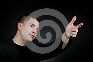 Man pointing at something interesting