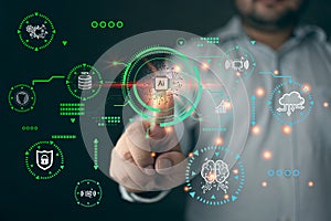 Man pointing to Artificial intelligence concept of next generation technology
