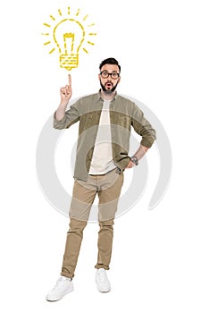 Man pointing up with finger