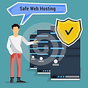 Man points to safe web hosting