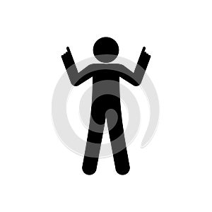 Man points up, stick figure illustration man, finger directs, isolated pictogram photo