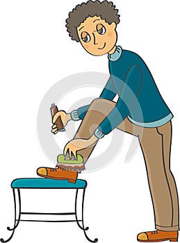 A man is polishing His Shoes