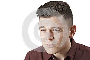 Man With Poor Eyesight Squinting Into Distance photo