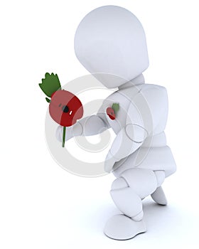 Man with poppy in rememberance