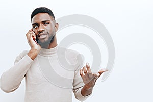 hipster man happy african phone technology black businessman mobile smile young