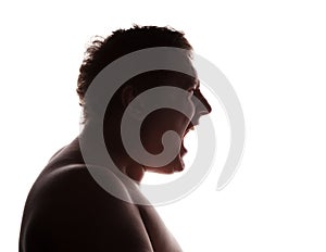 Man portrait silhouette profile screaming