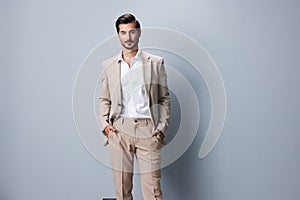 man portrait white smiling copyspace business happy suit businessman beige handsome