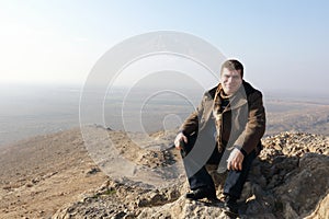 Man posing on background of Ararat Valley