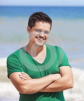 Man posing in a beach