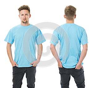 Man posing with blank light blue shirt