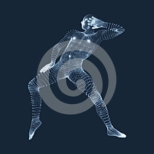 Man is Posing and Dancing. Silhouette of a Dancer. A Dancer Performs Acrobatic Elements. Sports Ð¡oncept. 3D Model of Man. Human