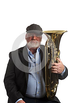 A man posing with his Euphonium