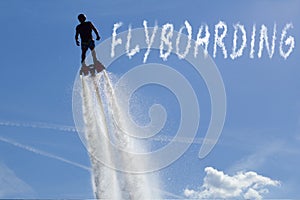 Man posing at new flyboard - the inscription