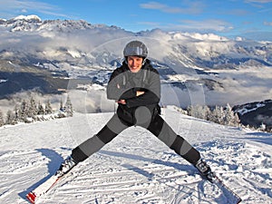 Man posing on ski slope