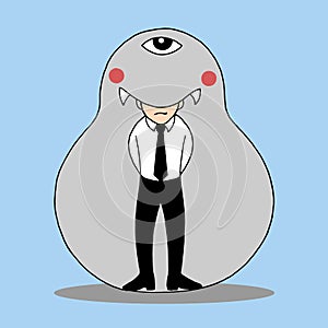 Man possessed by ego monster, vector illustration design
