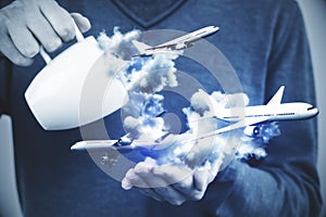 Man pouring clouds with planes