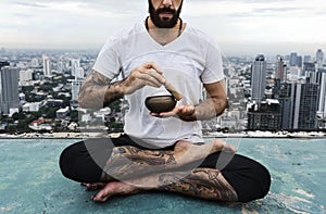 Man Practice Yoga Rooftop Concept