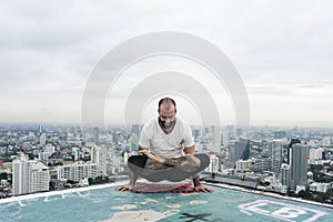 Man Practice Yoga Rooftop Concept