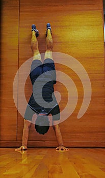 Man practiced yoga exercise flexible balance photo