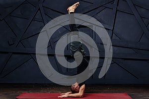 Man practicing advanced yoga. A series of yoga poses. Sport concept