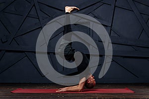 Man practicing advanced yoga. A series of yoga poses. Sport concept