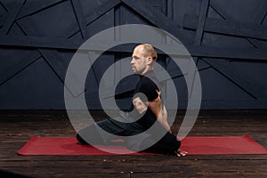 Man practicing advanced yoga. A series of yoga poses. Sport concept